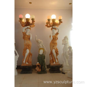 Marble Woman Statue with Lamp For Sale